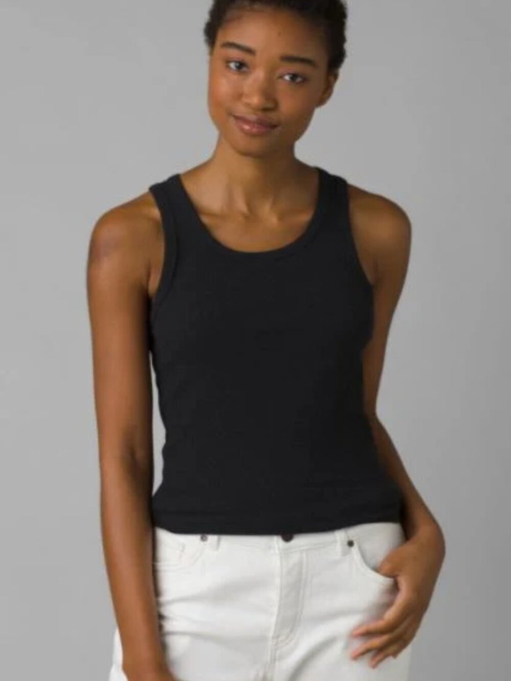 Prana Foundation Ribbed Tank in Black Heather Medium